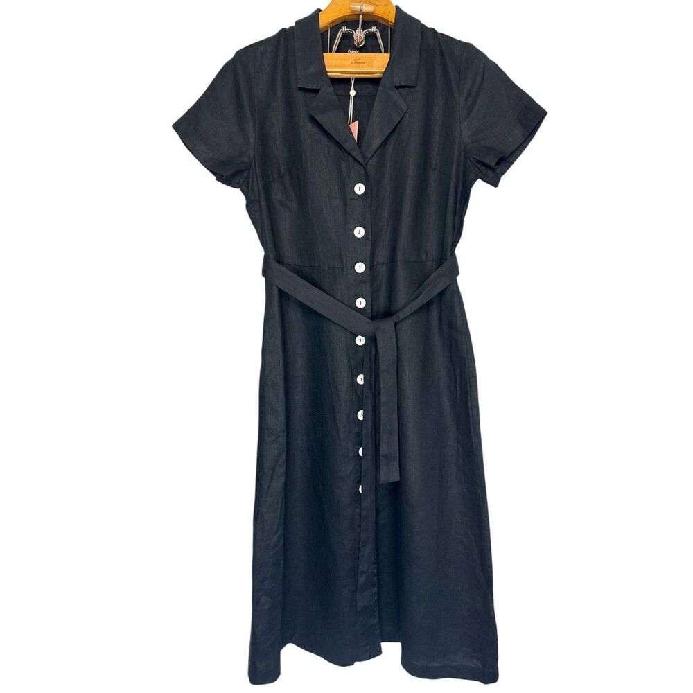 Quince Black Button-Front Midi Dress